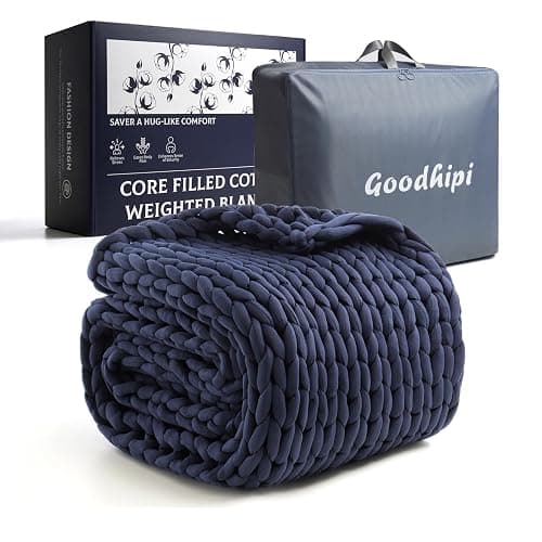 Goodhipi Hand-Knit Weighted Blanket for Adults,Chunky Knit Blanket, Cooling,Breathable,Sustainable for Deep Sleep Pressure,Machine Washable,Organic Cotton,Birthday Gifts for Women(Blue,40"*60",8lbs) thumbnail 7