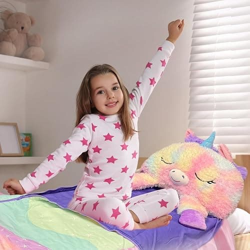 Happy Nappers 2-in-1 Pillow & Sleepy Sack Dreamy the Unicorn 54x20 Medium | Plush animal opens into a cozy sleeping bag for kids age 3+. 54 x 20 inch soft play character for travel and sleepovers thumbnail 6