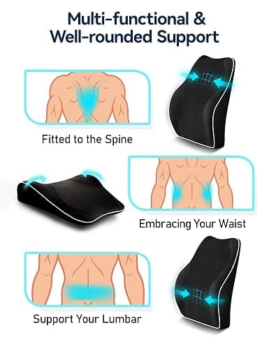 Travel Ease Ergonomic Lumbar Support Cushion, Memory Foam Back Support Cushion for Office Chairs with Skin-friendly Cover for Comfort (Black) thumbnail 5