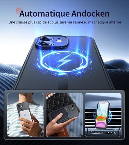 FLLAO Magnétique Coque pour iPhone 11 avec 2 Verre Trempé, Compatible avec MagSafe, Protection d'objectif Tout Compris, Etui Translucide Mat Arrière Housse Fine Antichoc Case, Noir thumbnail 6