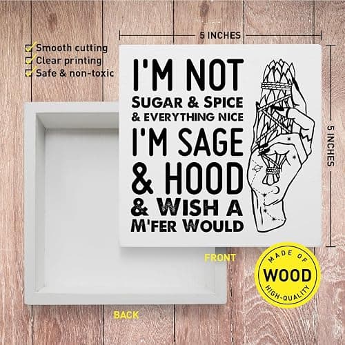 Witches Feminist Decor Wooden Box Sign, Celestial Witchy Witchcraft Decoration for Home Bedroom Bathroom Mystical Wiccan Table Decor, I'm Not Sugar, Witchy Gifts for Women Girls thumbnail 3
