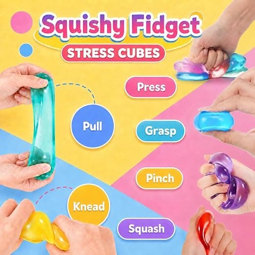 24 Pack Mini Stress Cubes for Kids: 1.18'' Soft Squeeze Toys with Storage Box, Squishy Sensory Fidget Toys for Classroom Prizes, Prize Box Toys, Party Favors thumbnail 2