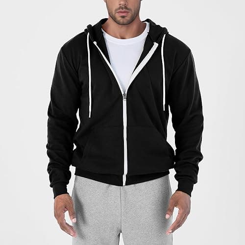 Ohoo Men's Zip Up Hoodie Lightweight Slim Fit Cotton Blend Full Zip Hooded Jacket with Hidden Pocket thumbnail 2