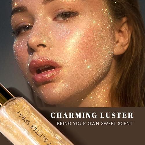 HOSAILY Body Glitter Spray, Moisturizing Bronze Body Shimmer Luminizer Glow Illuminator Quick-Drying and Non-Sticky Liquid Highlighter Spray for Face Hair Glitter, 60ML -Gold thumbnail 5