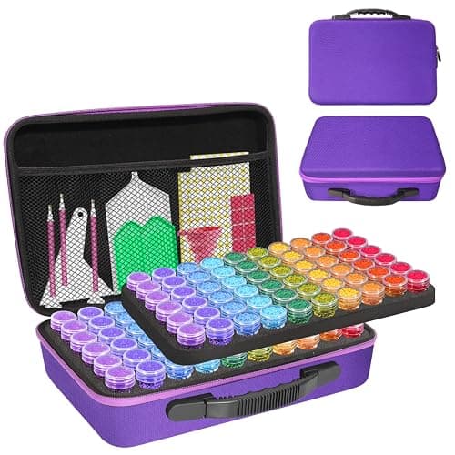 CAIOVSE Diamond Painting Storage Containers,120 Slots Diamond Painting Accessories Kits Diamond Art Accessories and Tools for Craft Jewelry Rhinestones Bead Organizer (Purple) - Purple - 120 jars - Image 1