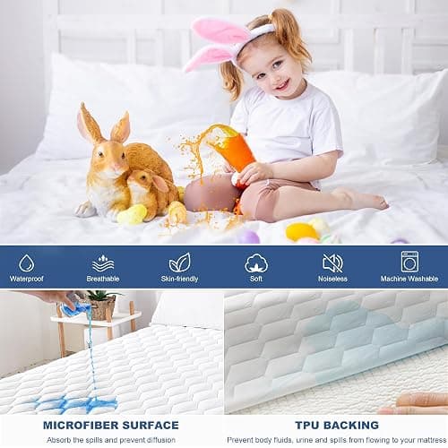 GRT Full Mattress Protector Waterproof, 100% Waterproof Quilted Fitted Mattress Pad, Noiseless Hollow Cotton Mattress Cover, fits up to 18" Deep, Dust Proof White thumbnail 3