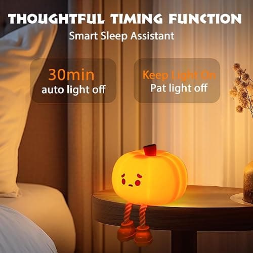Dylviw Pumpkin Night Light, Cute LED Lamp, Silicone Dimmable Nursery Nightlight for Kids, Silicone Rechargeable Bedside Touch Lamp, Funny Office Desk and Halloween Decor for Woman and Kids thumbnail 3
