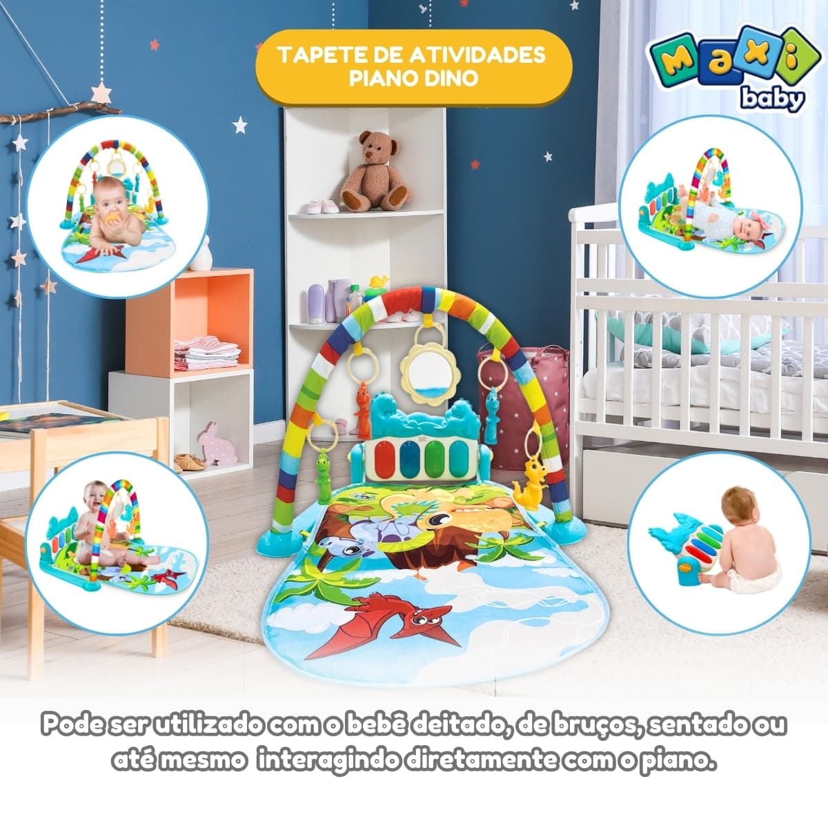 Maxi Baby Tapete de Atividades Para Bebê Piano Funny Dino thumbnail 8