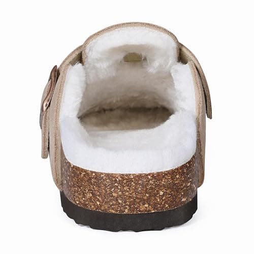 KIDMI Women's Fur Lined Suede Clogs Fuzzy Cork Footbed Mules Slip On Winter Potato Shoes thumbnail 4