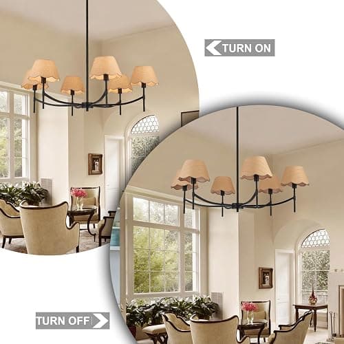 Haolaike 39 Inch Boho Chandelier Light Fixture 6 Lights Adjustable Large Hand Woven Rattan Rustic Black Pendant Lights Farmhouse Hanging Light Fixture for Dining Room Kitchen thumbnail 4