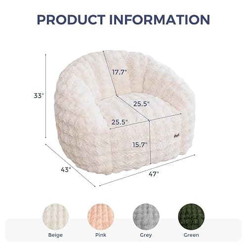MAXYOYO Giant Bean Bag Chair for Adults, Stuffed Shell-Shaped Large Bean Bag Couch, Cozy Living Room Chair with Filler, Floor Sofa Lazy Sofa for Bedroom Living Room, Beige thumbnail 2