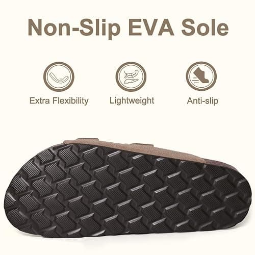 KIDMI Women's Cork Footbed Casual Summer Sandals with Mild Arch Support | Double Adjustable Buckle Slides for Men with Memory Foam, Lightweight Unisex No-Break-In Sandals thumbnail 6