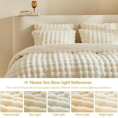 Tokokimo Fluffy Fleece Queen Size Duvet Cover Set, Ultra Soft Reversible Heavyweight Bedding Set, Extra Warm Winter Duvet Cover Set with 2 Pillow Cases, All Season Fuzzy Comforter Cover Set, Beige thumbnail 9