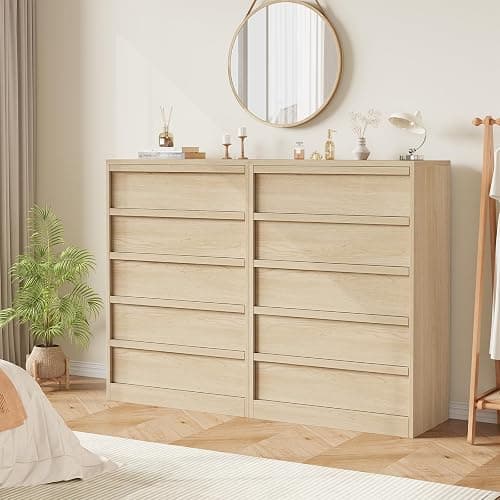 GarveeHome 5 Drawer Dresser for Bedroom, Modern 5 Chest of Drawers Tall with Large Drawers Storage, Wooden Dresser Organizer for Living Room, Nursery, Entryway - Natural thumbnail 5