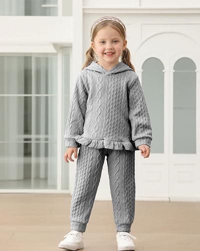 Mioglrie Baby Toddler Girl Clothes Infant Fall Winter Outfits Hoodie Solid Color Sweatshirt Sweatpant Clothing Set 3M-3T thumbnail 2