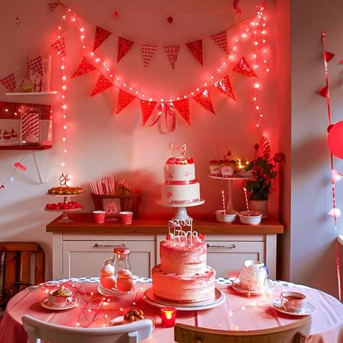 JMEXSUSS 4 Pack 50 LED Red Fairy Lights Battery Operated, 16.1ft Mini Firefly Starry Lights, Red String Lights for Bedroom Wedding Party Christmas Halloween Decorations thumbnail 4
