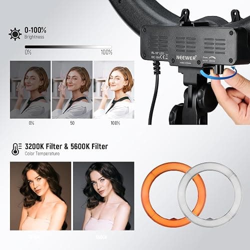 NEEWER 55W 18"/45cm Ring Light Kit [New Version], 5600K Dimmable LED Ringlight Tripod Stand Phone Holder for iPhone Selfie Makeup Lash Tattoo Studio Photo Video Recording Photography Lighting, RL-18 thumbnail 7