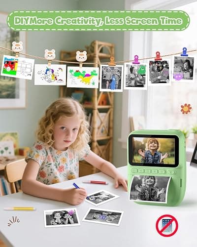 Kids Instant Print Camera, 3.0-inch HD Screen 32MP Photo Instant Digital Camera Christmas Birthday Gifts Toys for Children Girls Boys Age 3-12 - Green thumbnail 4