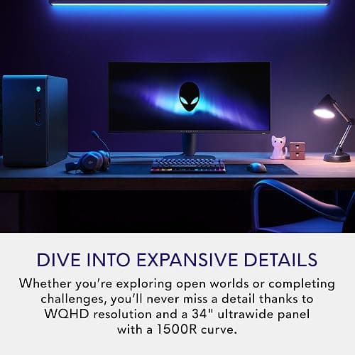 Alienware 34 Curved Gaming Monitor – AW3425DWM - 34-inch WQHD 180Hz 1ms Display, 1500R, AMD FreeSync Premium, VESA AdaptiveSync. thumbnail 2