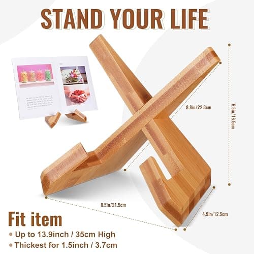 Sunnychicc Cookbook Stand for Kitchen, Recipe Book Holder for Kitchen Counter, Wooden Cookbook Holder, Rustic Cook Book Stand thumbnail 3