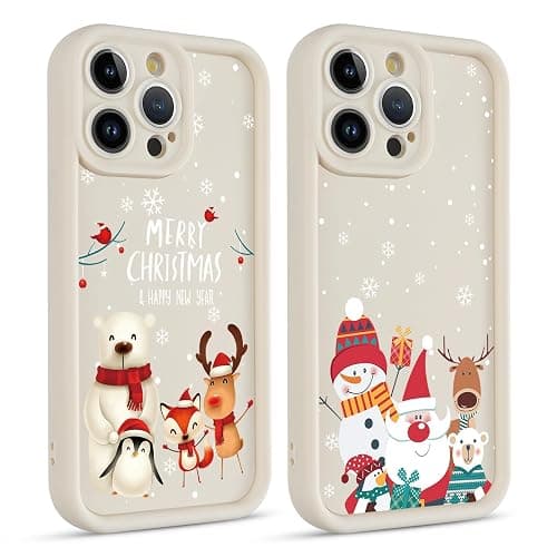 Yomjew 2 Pack Christmas Phone Case for iPhone 14 Pro 6.1", Cute Cover with Red Xmas Santa Elk Snowman Snowflake Pattern Full Camera Lens Shockproof Soft Silicone Cover for Girl Women - Image 1