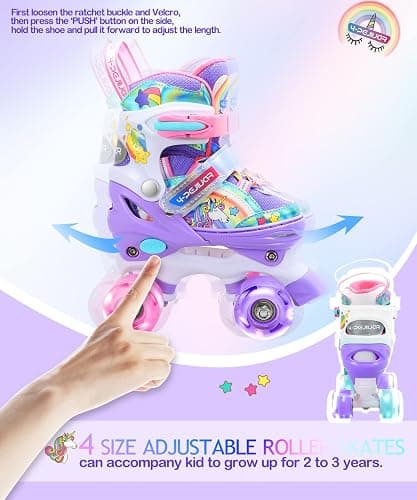 4-Pejiijar Rainbow Unicorn Kids Roller Skates for Girls Toddler Ages 2-4 5-8 8-12,Adjustable Roller Shoes with Luminous Wheels for Birthday Xmas Gifts thumbnail 5