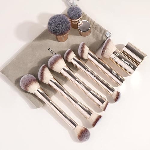 MAANGE 8 Pcs Makeup Brushes with Bag, Double-End Multi-functional Makeup Brushes for Blending Liquid Powder Concealer Cream Blush Buffe (Gold) thumbnail 2