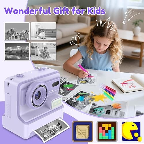 Kids Camera Instant Print, Instant Camera with 1080P Videos, Front Rear Dual Selfie instant print camera with 3 Rolls Print Paper & 32GB SD Cards, Christmas Birthday Gifts for Girls Age 3-12 (Purple) thumbnail 7