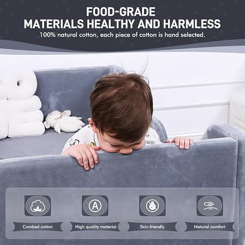 weeonekids Toddler Bed, Child Bed for Kids with Extra Safty Broad, Standard Crib Size Toddler Bed, Certified Fabric Toddler Beds,Toddler Flood Bed (Gray) - Grey thumbnail 5