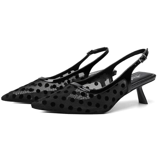 Mostrin Kitten Heels for Women Pointed Toe Pumps Patent Leather Low Heel Slingback Heels with Buckle Dress Shoes for Dating Party Working thumbnail 5