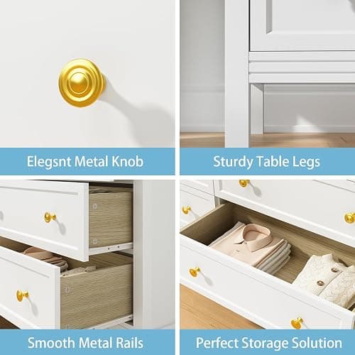 CARPETNAL White Dresser for Bedroom, 55 Inch 6 Drawer Dresser with Wide Drawer and Gold Handles, Woode Dressers & Chests of Drawers for Hallway, Entryway. thumbnail 7