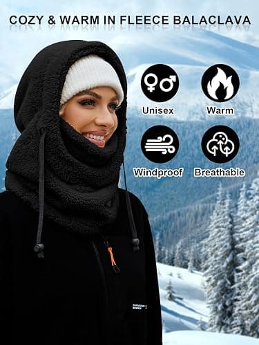 VELAI Balaclava Fleece Ski Mask for Men Women Winter Face Masks Windproof Hooded Scarf Cold Weather Hat Neck Warmer thumbnail 3