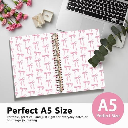 LIANGW Cute Pink Diary Journal for Teen Girls & Women, Cute Preppy Bow Stuff Christmas Gifts for Women Girls - Cute School Supplies, Coquette Stuff Pink Bow Bible Hardcover Spiral Notebook 5.5x8.3 thumbnail 4