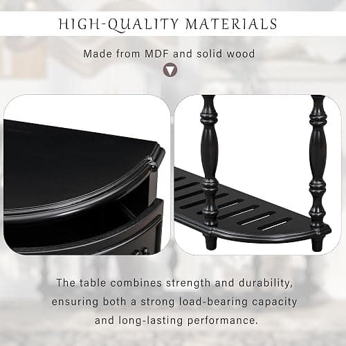 LUMISOL Retro Half Moon Console Table with 4 Storage Drawers, Curved Sofa Table Behind Couch, Half Round Accent Table with Shelf for Entryway Living Room Hallway, Black thumbnail 5