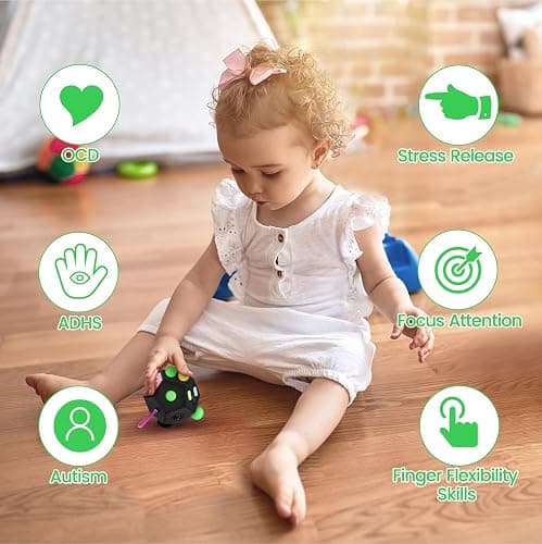 VCOSTORE Fidget Cube for Kids Adults, Fidget Toys for Anxiety, Cube Fidgets Toy Anti Stress Autism OCD ADHD, 12 Sided Sensory Toys for Adult Girls Boys Teens thumbnail 6