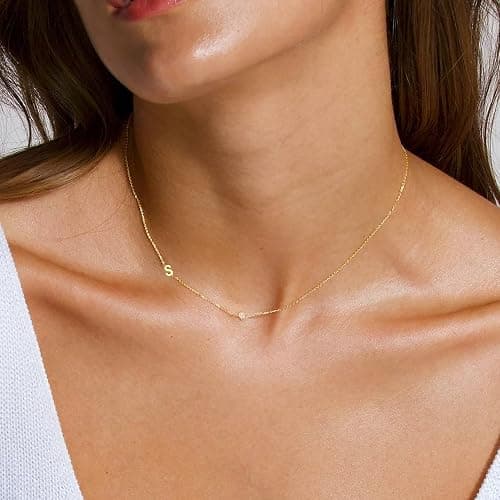 Initial Necklaces for Women, Dainty Stocking Stuffers 14K Gold Plated Sideways Letter Necklace Simple Choker Necklace Personalized Initial Name Necklaces for Women Cute Trendy Stuff Teen Jewelry Gifts thumbnail 5