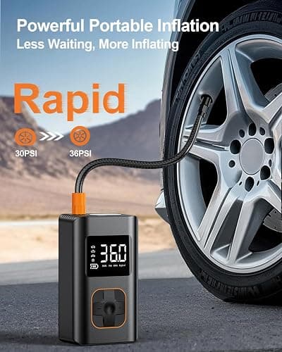Tire Inflator Portable Air Compressor - 150 PSI Mini Portable Air Pump for Car Tires, Cordless Electric Bike Tire Pump with Digital Pressure Gauge, LED Light for Auto, Car, Motorcycle, Bicycle, Ball thumbnail 2