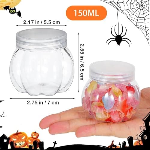 PRETYZOOM Pumpkin Candy Jar Set 150ml Pet 12 Pack | Transparent Pet, 150ml Capacity, 12 Piece Set, Easy to Clean, Reusable Storage thumbnail 3