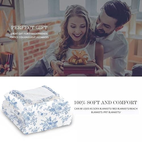 Blue and White Floral Throw Blanket, Fuzzy Soft Cozy Flannel Blanket for Home Bed Sofa Couch Chair, Decorative 50 x 60 Inch Blanket thumbnail 7