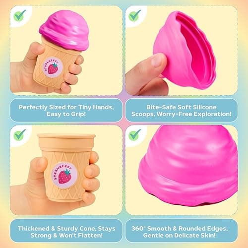 JoyCat Ice Cream Toy Set for Toddlers 1-5,Color Sorting & Stacking Toys | Match colors, stack scoops and serve pretend ice cream; included 7 cones and scoops support counting and little-hand play thumbnail 7