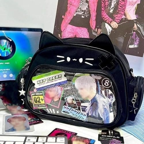 Cat Ita Bag Pin Display Backpack for School PU Leather Preppy Backpack for Girl Y2k Single Shoulder Crossbody Bag thumbnail 4