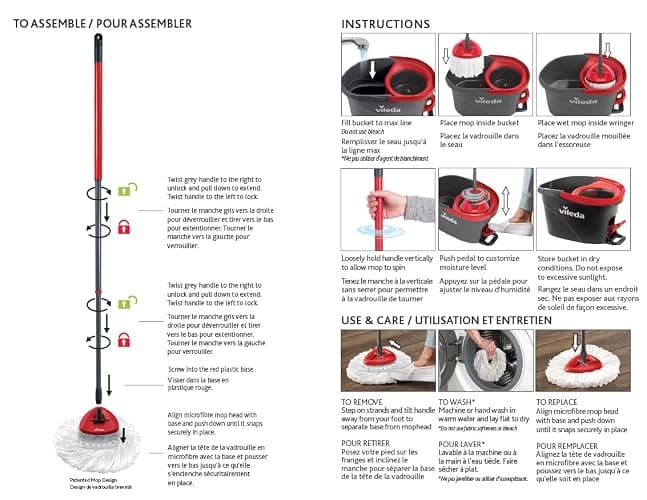 Vileda EasyWring Spin Mop & Bucket Floor Cleaning System with Power Mop Head | Hands-Free Wringing Mop Bucket | Extendable Handle | Safe on All Floor Types| Mop Refill Removes Tough Dirt and Grime thumbnail 8