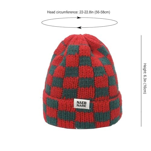 Cuffed Knit Beanie Hats for Women Checkerboard Plaid Womens Hat Y2K Stretch Winter Beanies Skull Cap Warm Ski Caps thumbnail 2