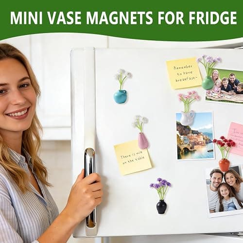 8 Pcs Cute Fridge Magnets Mini Vase Magnets for Fridge with Artificial Flowers, Tiny Ceramic Vase Refrigerator Magnets, Decorative Cute Magnets for Kitchen, Office, Locker, Whiteboard thumbnail 6