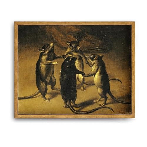 Roslynity Framed Canvas Wall Art Vintage Print Paintings Weird Renaissance the Dance of the Rats Animals Retro Antique Aesthetic Artwork for Home Living Room Bathroom Wall Decor (8"x10") - Image 1