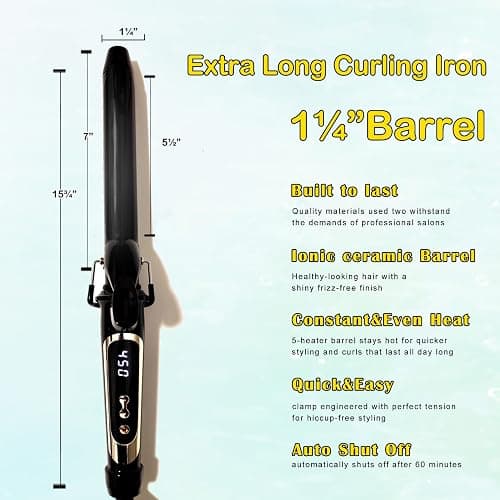 abp 1.25 Inch Curling Iron Extra Long Barrel with Ceramic Coating for Long/Medium Hair,1 1/4 INCH LCD Display Instant Heat up to 450°F with clamp,Hair Style Tool Girls & Women thumbnail 3