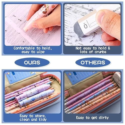 Retractable Pencil Erasers, Pen-Style Erasers, Cute Erasers for Pencils with Refills, Fun Click Erasers, Back to School Stationery Supplies (Purple) thumbnail 6