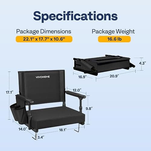 VIVOHOME Stadium Seats with Back Support, Bleacher Chair for Sports Events | Foldable, Easy To Carry, Adjustable Length Shoulder Strap, Two Cup Holders, Armrest, Anti-slip Bottom, Weight Capacity 350 Lb thumbnail 5