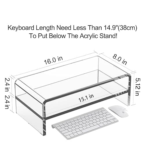 Egchi Clear Acrylic Monitor Stand Riser 2 Tier, 5.12 Inches High Clear Computer Desk Organizer Shelf for Multi Media PC Storage Laptop thumbnail 2