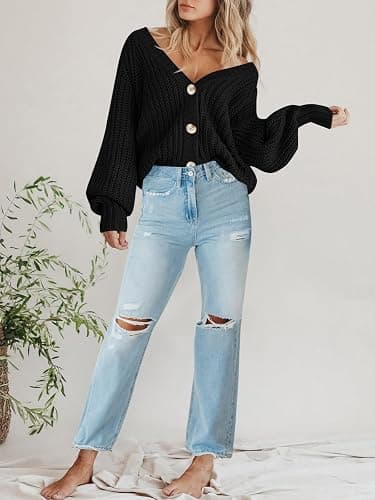 PRETTYGARDEN Women's Chunky Knit Open Front Sweater Long Sleeve Button Loose Short Cardigan Outerwear Coats thumbnail 6
